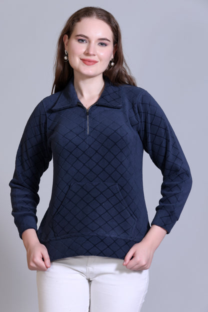 Winter Wear Cotton Fleece Teddy Sweatshirt-Prussian Blue