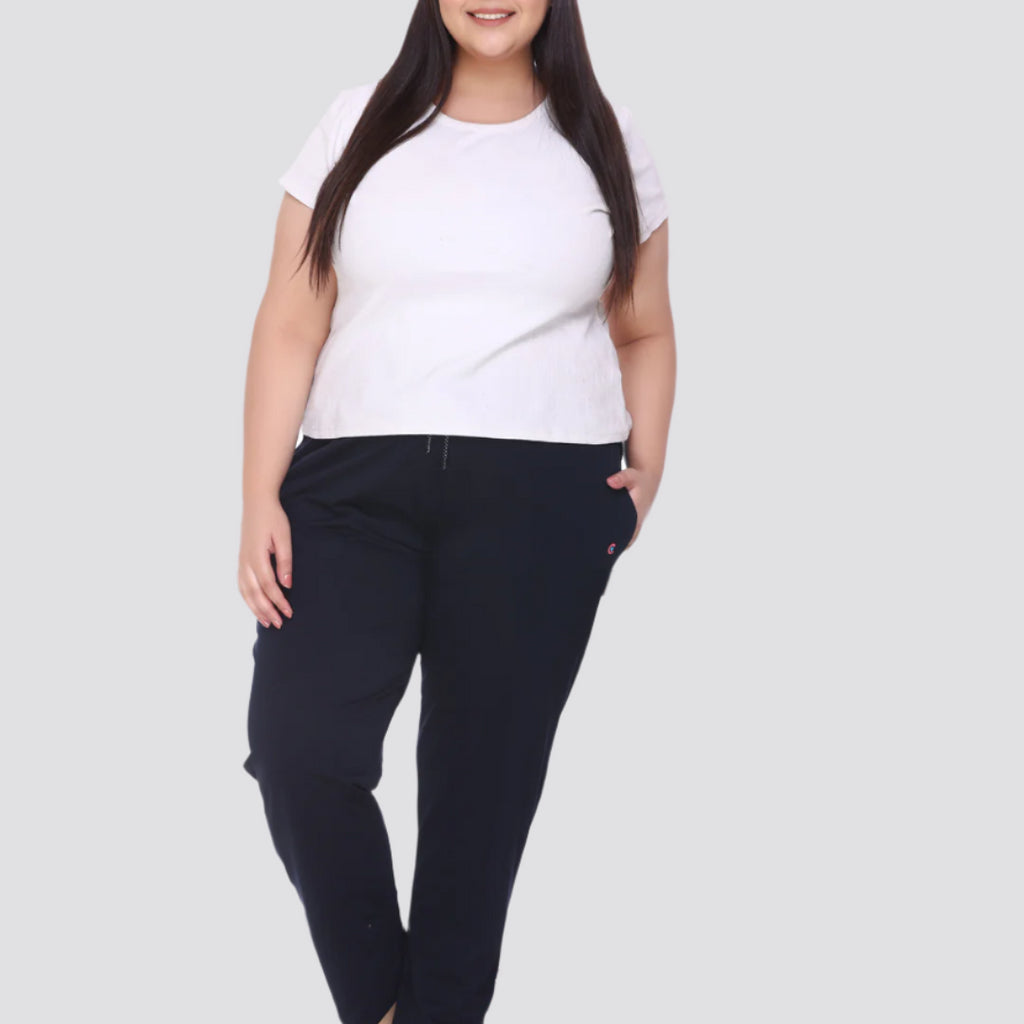 Cotton Trackpant For Women With One Side Zip Pocket - Navy Blue