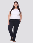 Cotton Trackpant For Women With One Side Zip Pocket - Navy Blue