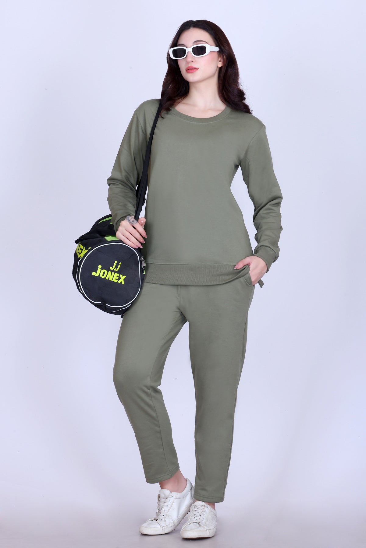 Women’s Cotton Fleece Co-Ord Set – Winter Wear-Olive