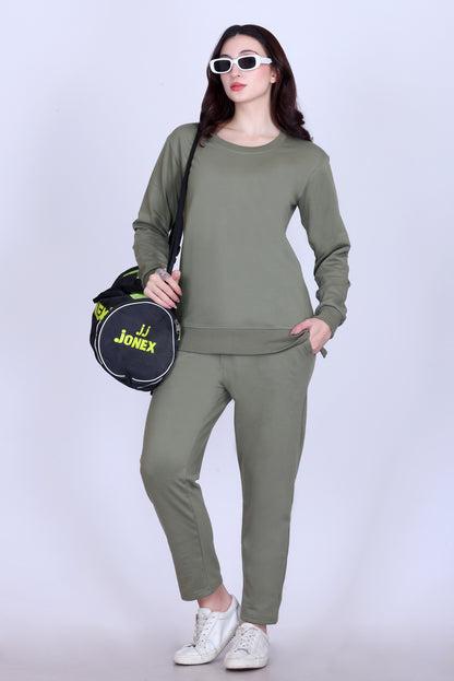 Women’s Cotton Fleece Co-Ord Set – Winter Wear-Olive