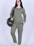 Women’s Cotton Fleece Co-Ord Set – Winter Wear-Olive