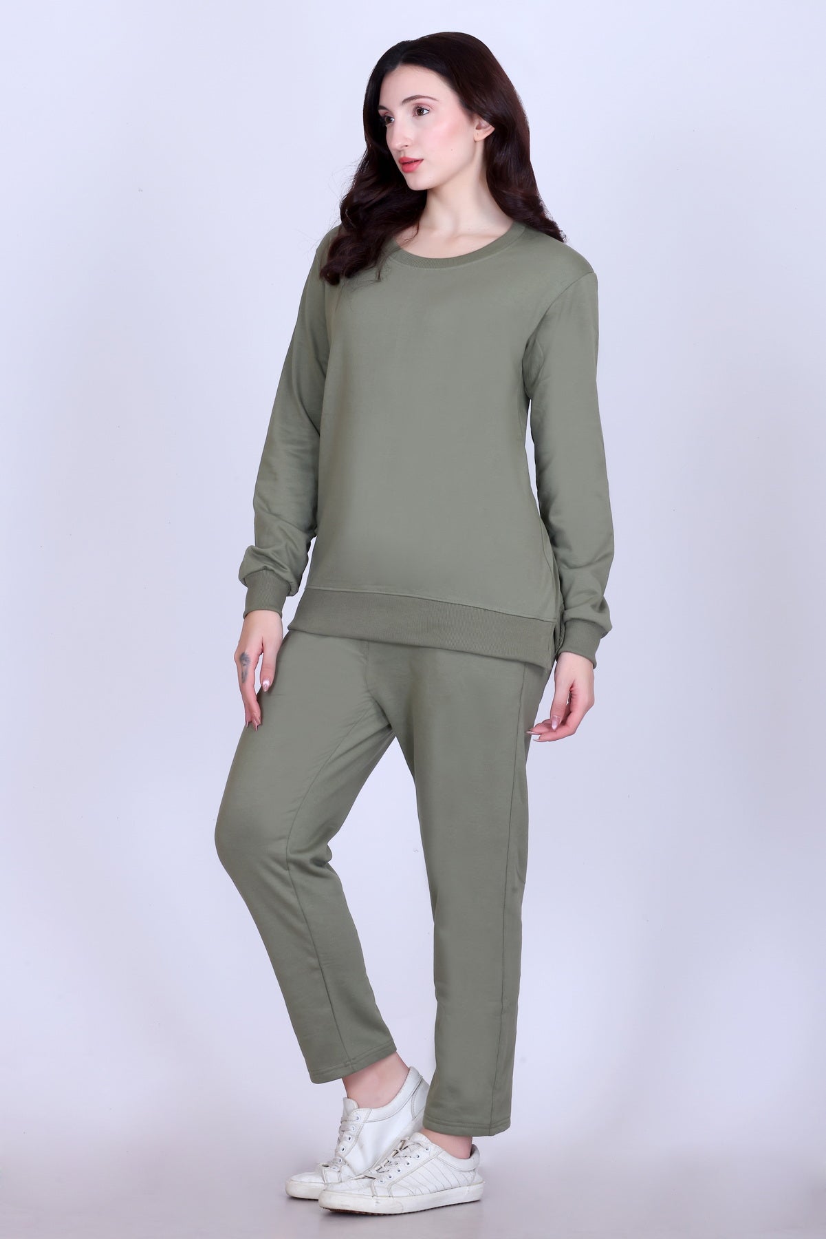 Women’s Cotton Fleece Co-Ord Set – Winter Wear-Olive