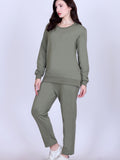 Women’s Cotton Fleece Co-Ord Set – Winter Wear-Olive