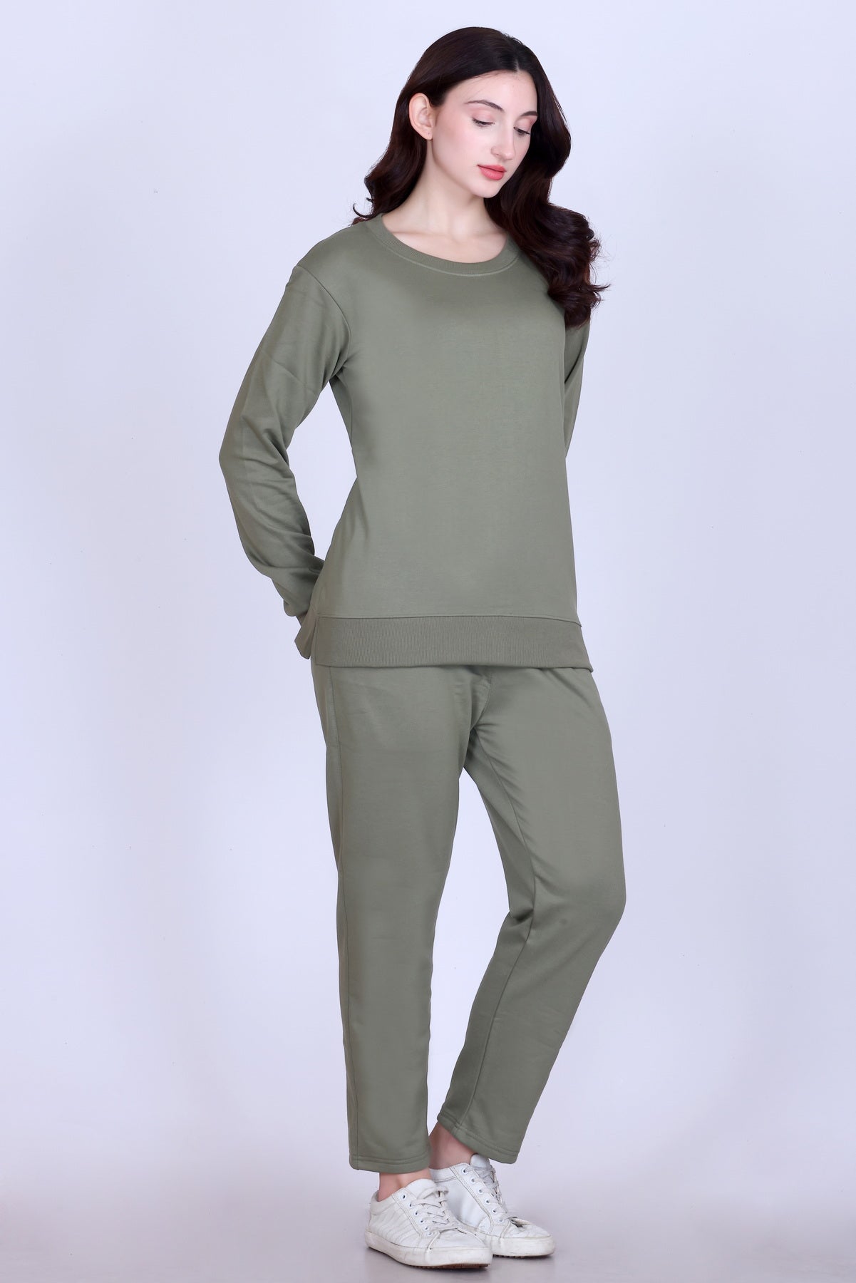 Women’s Cotton Fleece Co-Ord Set – Winter Wear-Olive