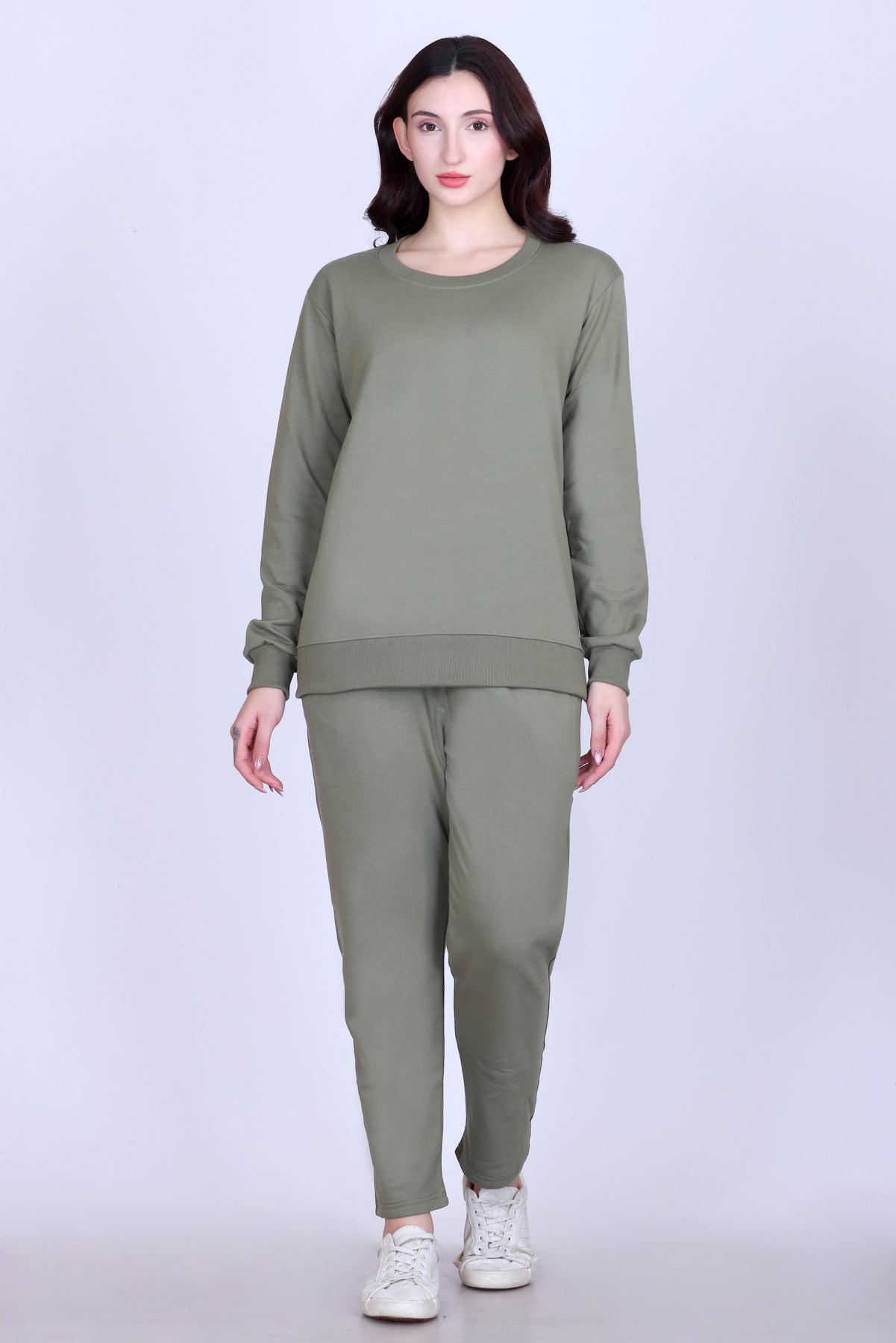 Women’s Cotton Fleece Co-Ord Set – Winter Wear-Olive
