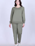 Women’s Cotton Fleece Co-Ord Set – Winter Wear-Olive