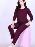 Women’s Cotton Fleece Co-Ord Set – Winter Wear-Wine