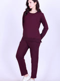 Women’s Cotton Fleece Co-Ord Set – Winter Wear-Wine