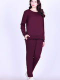 Women’s Cotton Fleece Co-Ord Set – Winter Wear-Wine