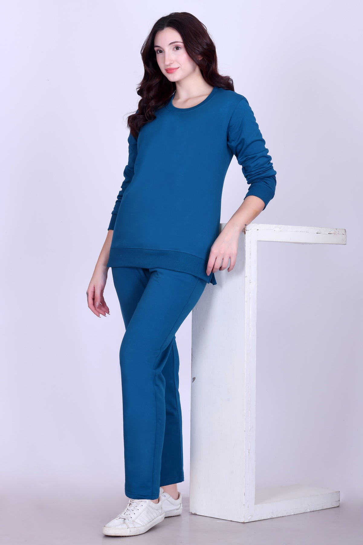 Women’s Cotton Fleece Co-Ord Set – Winter Wear-Teal Blue