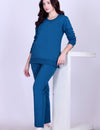 Women’s Cotton Fleece Co-Ord Set – Winter Wear-Teal Blue