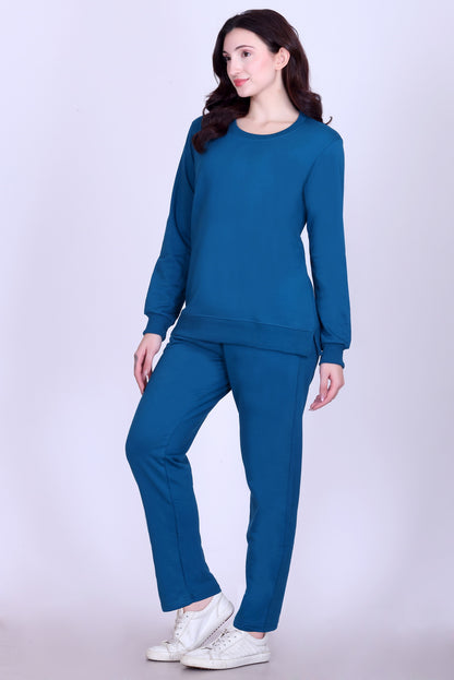 Women’s Cotton Fleece Co-Ord Set – Winter Wear-Teal Blue