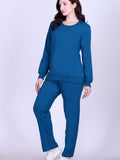 Women’s Cotton Fleece Co-Ord Set – Winter Wear-Teal Blue