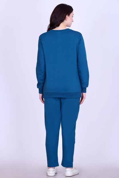 Women’s Cotton Fleece Co-Ord Set – Winter Wear-Teal Blue