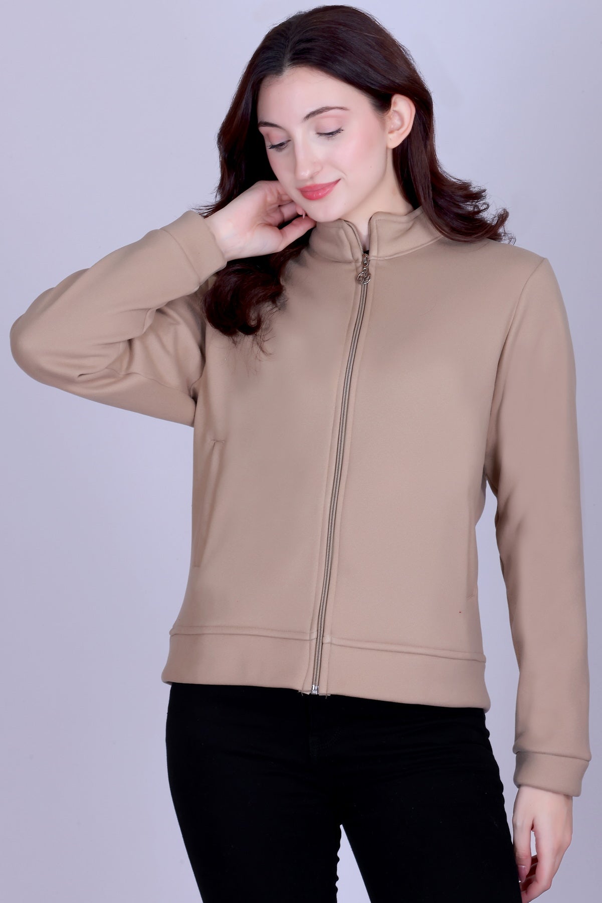 Women’s Winter Fleece Zip-Up Jacket (Stand Collar)