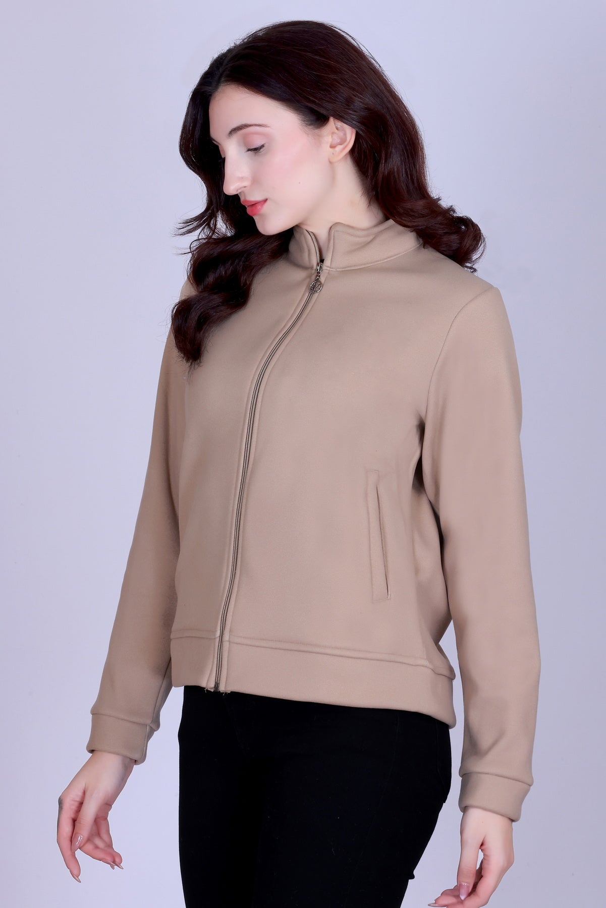 Women’s Winter Fleece Zip-Up Jacket (Stand Collar)