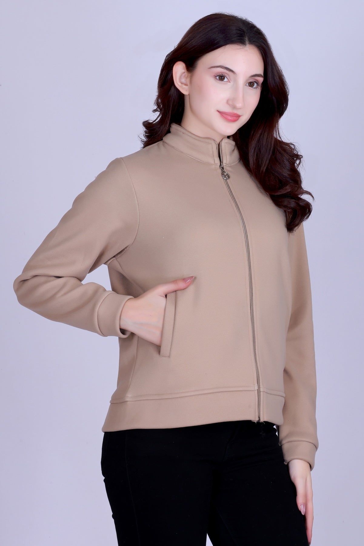 Women’s Winter Fleece Zip-Up Jacket (Stand Collar)