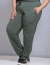 Track Pants For Women With One Zip Pocket - Olive Green