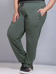 Track Pants For Women With One Zip Pocket - Olive Green