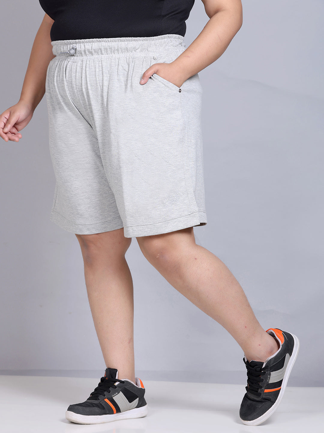 Plus Size Cotton Shorts For Women - Plain Bermuda Combo (Grey & Pink)