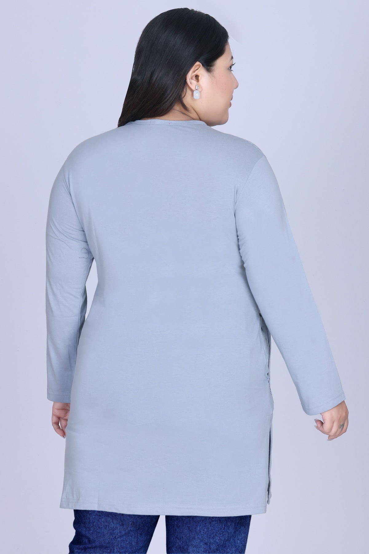 Cotton Long Top for Women - Full Sleeve -  Pastel Grey