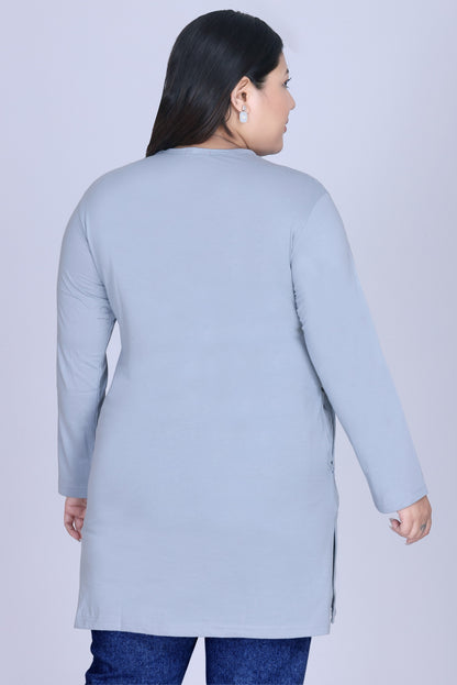 Cotton Long Top for Women - Full Sleeve -  Pastel Grey