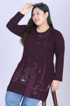 Cotton Long Top for Women - Full Sleeve -  Wine