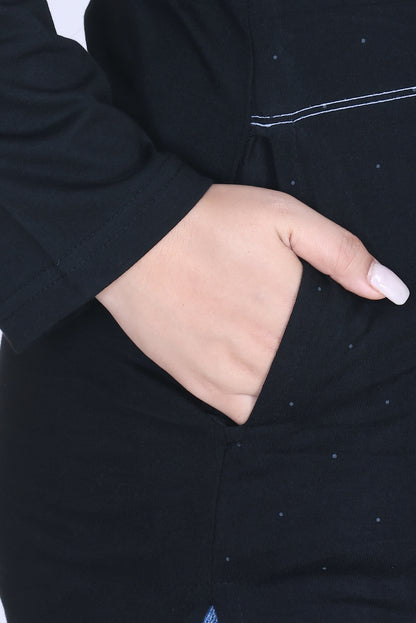 Cotton Long Top for Women - Full Sleeve -  Black