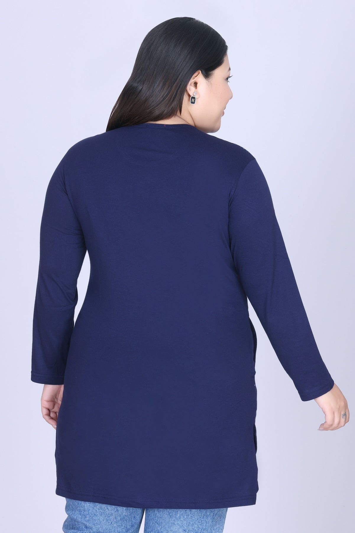 Cotton Long Top for Women - Full Sleeve - Navy Blue