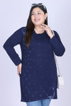 Cotton Long Top for Women - Full Sleeve - Navy Blue