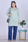 Cotton Long Top for Women - Full Sleeve -  Pistachio