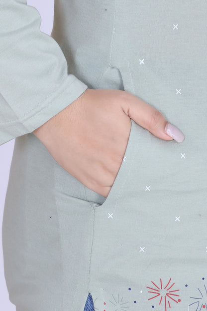 Cotton Long Top for Women - Full Sleeve -  Pistachio