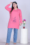 Cotton Long Top for Women - Full Sleeve -  Flame Pink