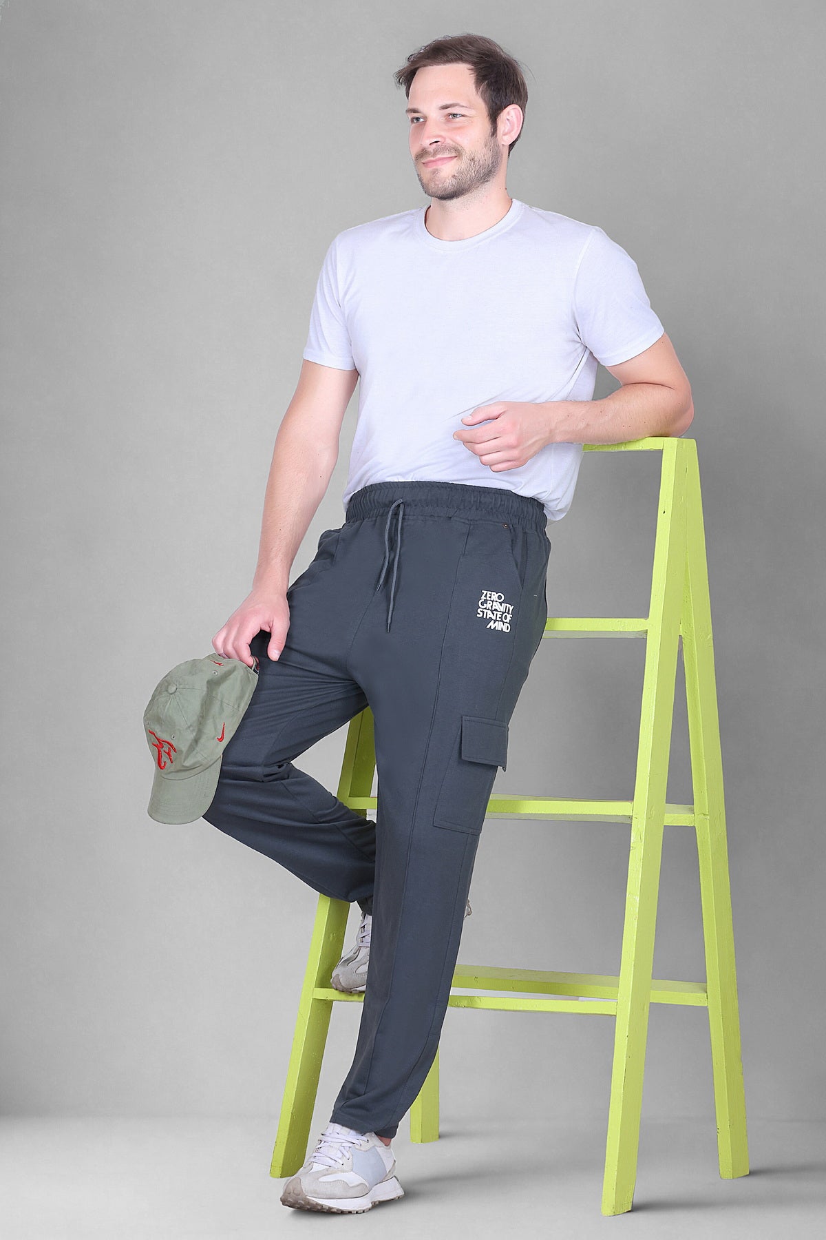 Jinxer Men's Loop Knit Cargo Trackpants-Basil(M TO 5XL Sizes)