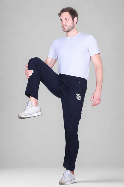 Jinxer Men's Loop Knit Cargo Trackpants-French Navy(M TO 5XL Sizes)