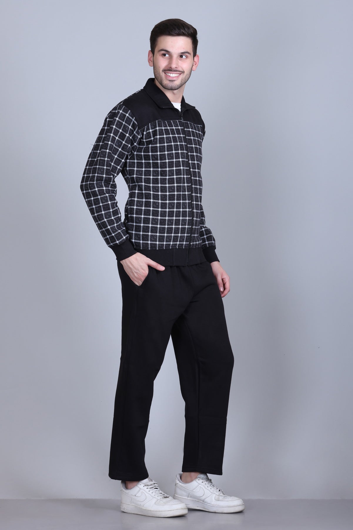 Men Winter Wear Warm Fleece Tracksuits - Black