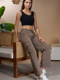 Women Smart Straight Fit Easy Wash Cotton Cargo Pants-Mocha