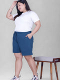 Plus Size Cotton Shorts For Women - Plain Bermuda Combo (Mocha/Blue)