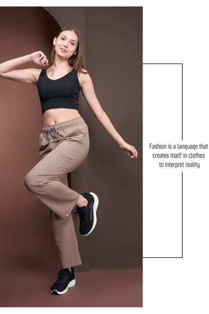 Women's High Rise Waffle Knit Track Pants-Mocha