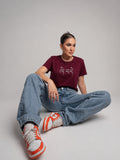 Women's Waffle Knit Cotton Textured T-Shirt Wine | Plus Size L-5XL | Cupid Clothings