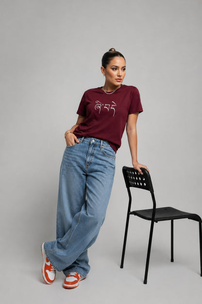 Women's Waffle Knit Cotton Textured T-Shirt Wine | Plus Size L-5XL | Cupid Clothings