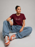Women's Waffle Knit Cotton Textured T-Shirt Wine | Plus Size L-5XL | Cupid Clothings