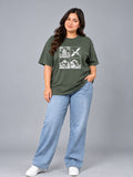 Cupid Woman Basic Printed Cotton Tees In Plus Sizes Sage