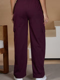Women Smart Straight Fit Easy Wash Cargo Pants- Wine