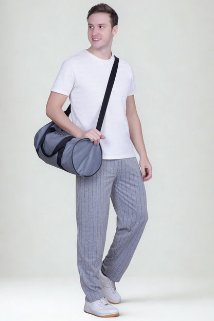 Jinxer Men’s Black Striped Straight-Fit Cotton Trackpant-Grey