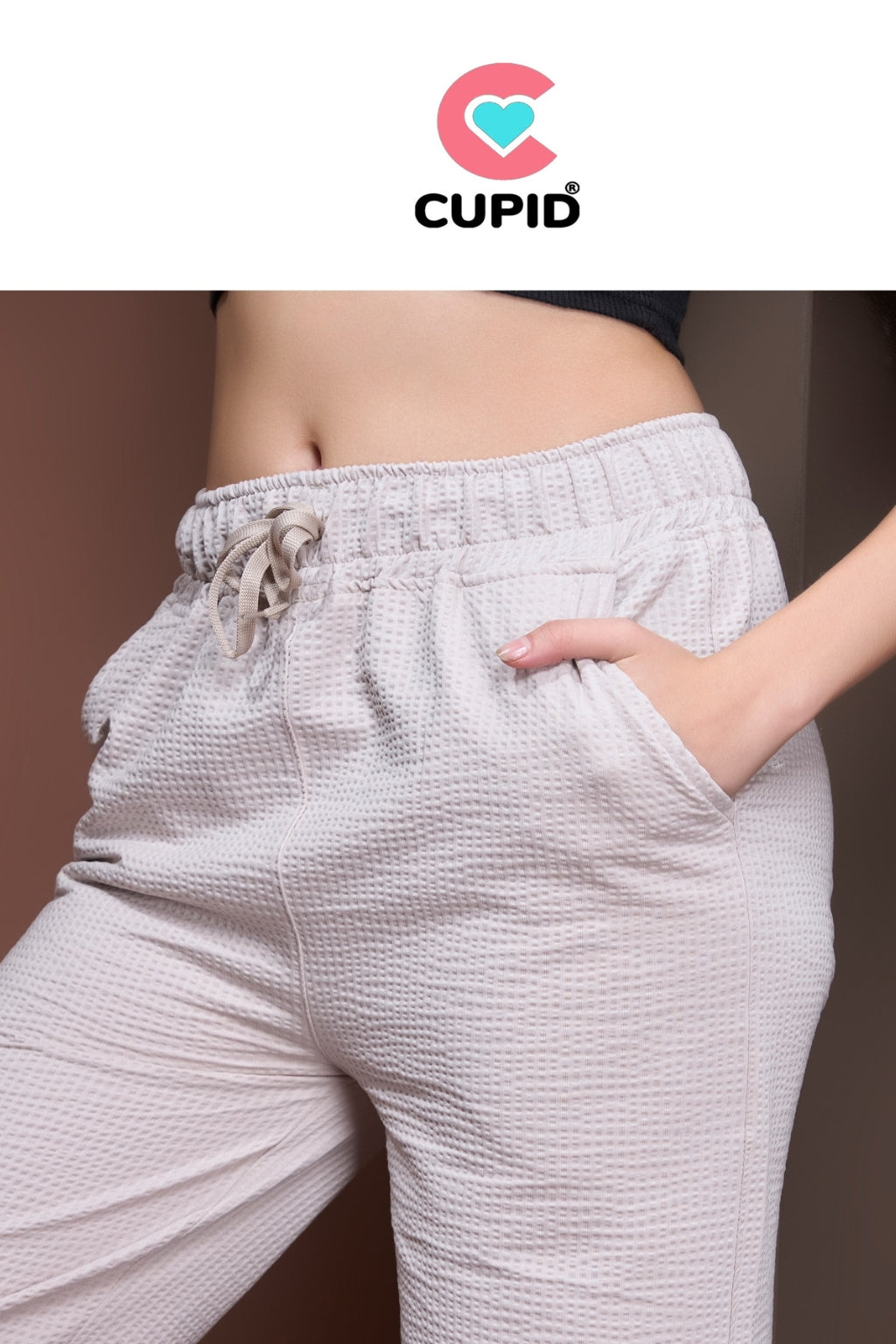 Women's High Rise Waffle Knit Track Pants-Ivory