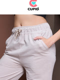 Women's High Rise Waffle Knit Track Pants-Ivory