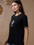 Women Find Your Balance Textured Cotton Relaxed  Fit T-Shirt: Black