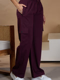 Women Smart Straight Fit Easy Wash Cargo Pants- Wine